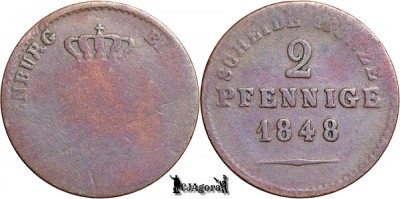 1848, 2 Pfennige - Paul Frederic August - Principatul Oldenburg-Birkenfeld foto