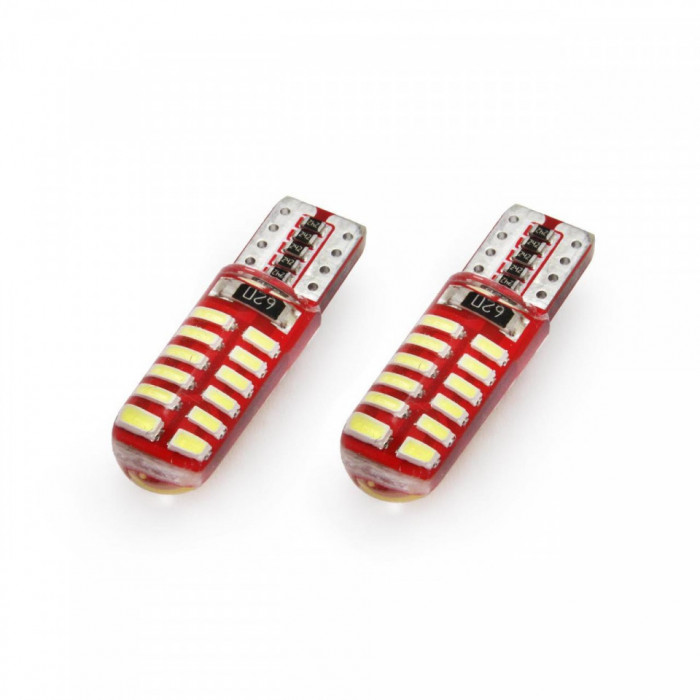 Set becuri auto cu LED CANBUS compatibil T10e W5W 24 SMD SILCA Alb 12V,