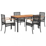 Cumpara ieftin Set mobilier de gradina cu perne, 5 piese, negru, poliratan