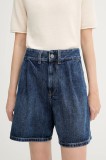 G-Star pantaloni scurți jeans culoarea bleumarin, uni, high waist, D25985-D788