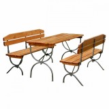 Cumpara ieftin Set mobilier gradina LINZ lemn lacuit, masa 60&times;180 cm, 2 banci cu spatar 28&times;180 cm