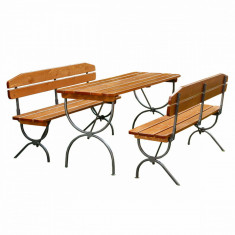 Set mobilier gradina LINZ lemn lacuit, masa 60×180 cm, 2 banci cu spatar 28×180 cm