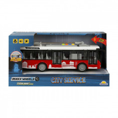 Troleibuz cu lumini si sunete, City Service, Maxx Wheels, 1:16, Rosu