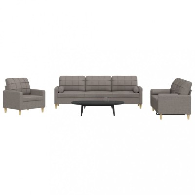 vidaXL Set de canapele cu perne, 3 piese, gri taupe, textil 3278310 foto