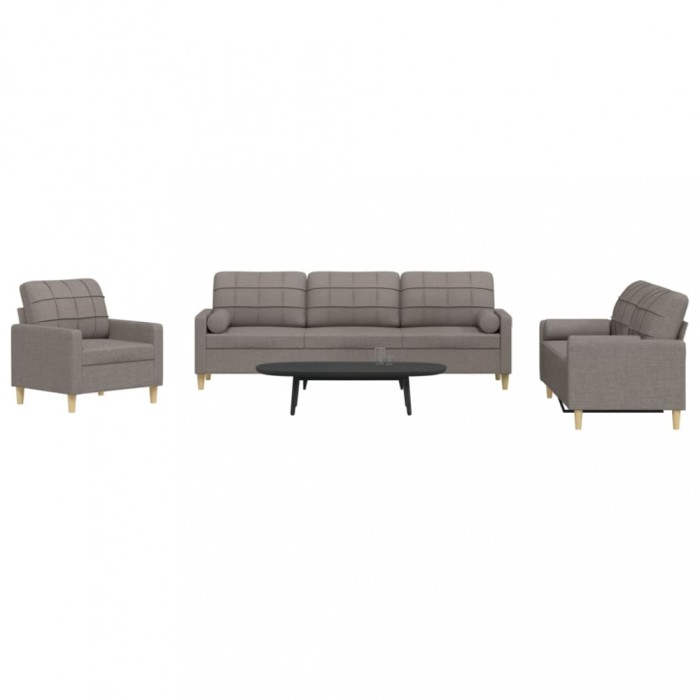 vidaXL Set de canapele cu perne, 3 piese, gri taupe, textil 3278310