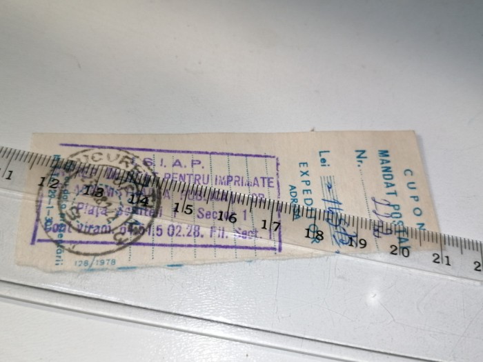CUPON VECHI MANDAT POSTAL / STAMPILA PIATA SCANTEII