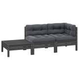 vidaXL Set mobilier de grădină cu perne, 3 piese, gri, lemn masiv pin