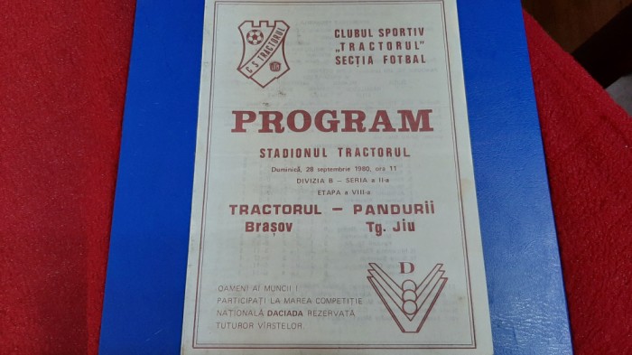 program Tractorul Brasov - Pandurii Tg. Jiu