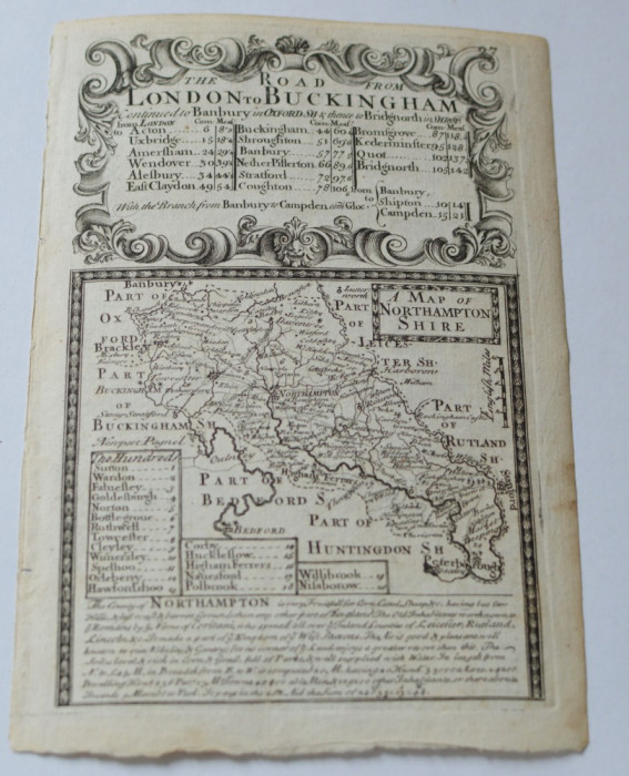 Emanuel Bowen &quot;A Map of Northamptonshire&quot; harta veche cca 1720