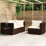 Gossi set mobilier de gradina cu perne, 3 piese, maro, poliratan