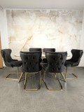 Set stella gri inchis/antracit cu auriu masa+ 6 scaune, blat gri