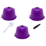 Set 3 Capsule cafea, reutilizabila, reincarcabila, compatibil Dolce Gusto, violet, cu periuta si lingurita