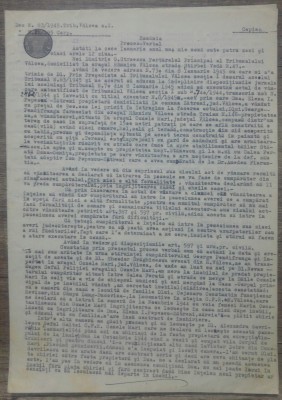 Proces verbal Portarelul Principal Tribunalul Valcea privind imobil/ 1945 foto
