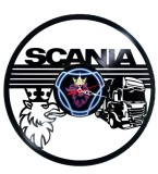 Ceas de perete decorativ realizat din disc de vinil, Model Camion Scania si Grifon Incoronat, Negru, 30 cm
