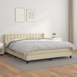 vidaXL Pat box spring cu saltea, crem, 180x200 cm, piele ecologică 3130795