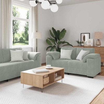 vidaXL Set de canapele cu perne, 3 piese, gri deschis, catifea 3324667 foto