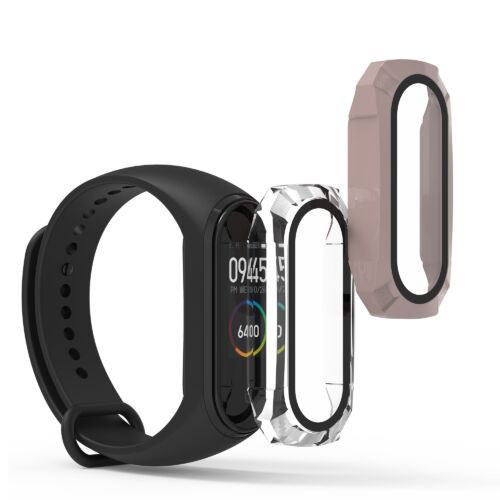 Set 2 Folii de protectie pentru Xiaomi Mi Band 6/Mi Band 5/Mi Band 4, Kwmobile, Transparent/Roz, Sticla securizata, 58970.03