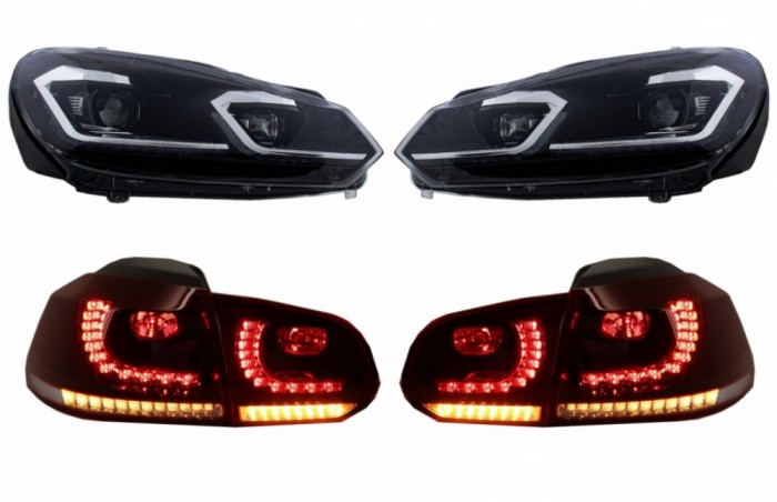 Faruri LED si Stopuri FULL LED VW Golf 6 VI (2008-2013) Facelift G7.5 Look Silver Semnalizare Secventiala LHD Performance AutoTuning