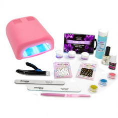 Kit mare pentru unghii cu gel Christel French + lampa 4 becuri culoare roz foto