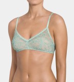 SLG212-41 Sutien bandeau din dantela cu captuseala crem Light Lace 2.0 P, Cu burete subtire, albastru, Floral