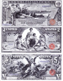 Bancnota Statele Unite ale Americii 1, 2, 5 Dolari 1896 - UNC ( set x3 replici )