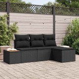 Cumpara ieftin Set de canapea de grădină &icirc;n 4 piese cu perne, rattan negru, acacia.