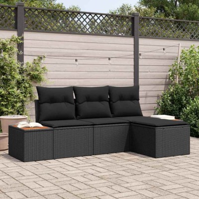 vidaXL Set de canapele pentru grădină 4 pcs Negru 184 x 62 x 85 cm 3356728 foto