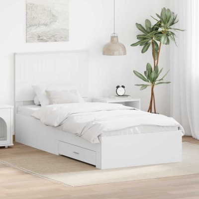 Cadru de pat cu headboard Alb 90 x 200 cm Lemn compozit foto