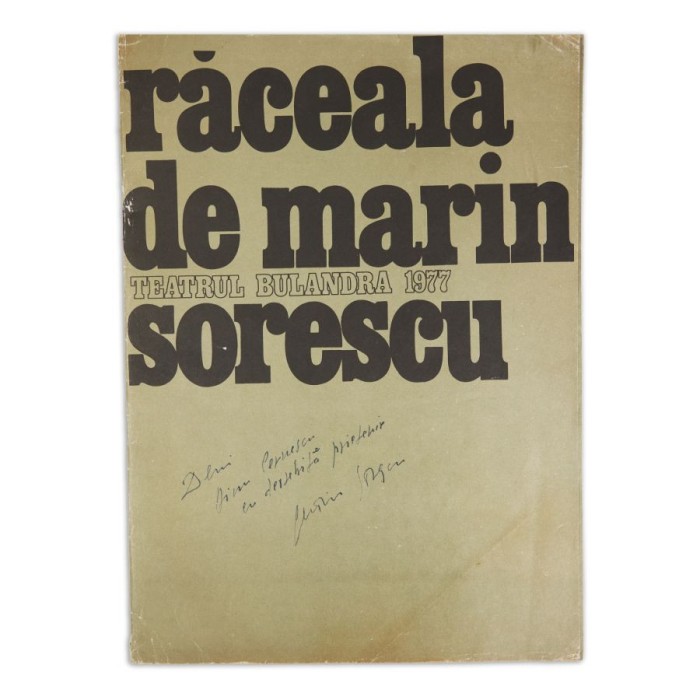 &bdquo;Răceala&rdquo; de Marin Sorescu, revistă cu dedicația dramaturgului pentru Dinu Cernescu, 1977