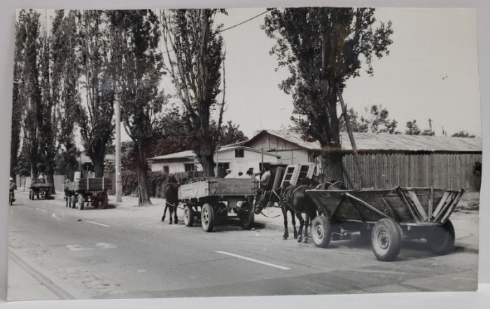 CARUTE IN FATA UNUI DEPOZIT DE MATERIALE DE CONSTRUCTII , FOTOGRAFIE , INCEPUTUL ANILOR &#039; 90