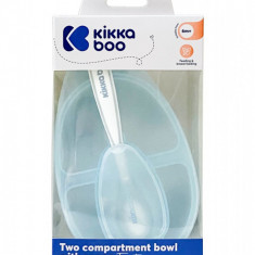 Set Castron cu 2 compartimente si lingurita KikkaBoo Tasty Blue