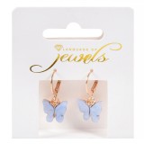 Cercei Femei, Model Fluture, Metal, Culoare Aurie, Fluture Albastru, Diametru 1cm, Lungime 3cm