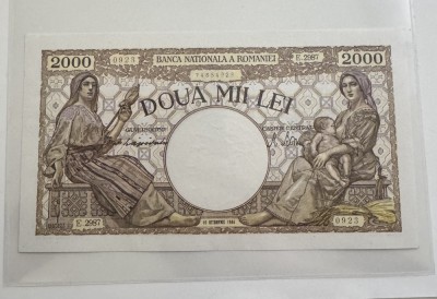 2000 lei Octombrie 1944 Filigran Traian UNC foto
