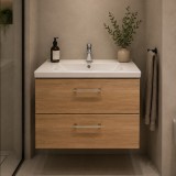 Set mobilier baie CELO cu lavoar si 2 sertare, alb si maro