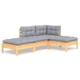 Set mobilier gradina cu perne gri, 4 piese, lemn masiv de pin