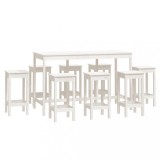 Cumpara ieftin Set mobilier de bar, 9 piese, alb, lemn masiv de pin