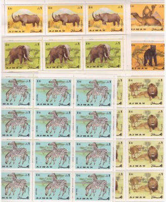 200-AJMAN=Animale-Sase coli de cate 12 timbre nestampilate conform scan foto