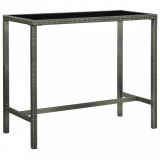 Cumpara ieftin Masă de bar de grădină, gri, 130x60x110 cm, poliratan și sticlă