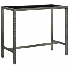 vidaXL Masă de bar de grădină, gri, 130x60x110 cm, poliratan și sticlă 313462