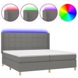 Cumpara ieftin Pat cu arcuri, saltea si LED, gri inchis, 200x200 cm, textil