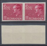 ROMANIA 1936 Luna Bucurestilor timbru NEdantelat in pereche MNH tiraj 200, Regi, Nestampilat