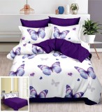 Cumpara ieftin Lenjerie Pat Bumbac 4 Piese Alb Lila 200x230cm Cearceaf 240x250cm Fete Perna 55x75cm si 70x70cm