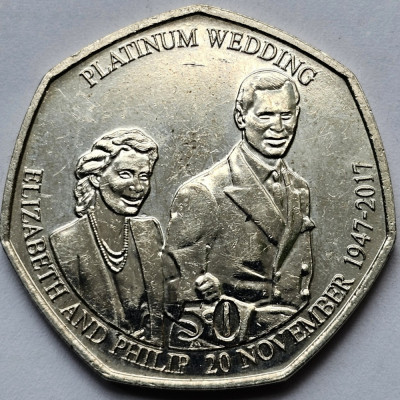 50 pence 2017 Isle of Man, Platinum Wedding - Her Royal Highness, km#1591 foto