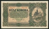 q720 UNGARIA BANCNOTA DE 20 korona coroane 1920 aproape necirculata aUNC circulata in Transilvania text in limba romana