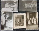 Set de 4 fotografii, personal medical civil si militar si raniti, al doilea razboi mondial+1 fotografie cu morti din razoi