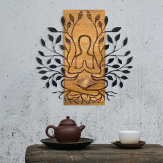 Decoratiune de perete, Meditation, lemn/metal, 58 x 57.5 cm, negru/maro