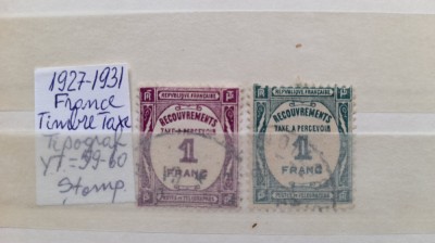 1927 France Timbre taxa YT=59-60 2val stamp. foto