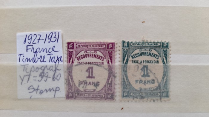 1927 France Timbre taxa YT=59-60 2val stamp.