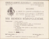HST A694 Invitație Erdelyi Karpat Egyesulet EKE meghivo 1911 Cluj