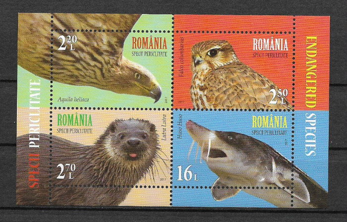 2017, LP 2145a-Specii periclitate-bloc de 4 timbre diferite